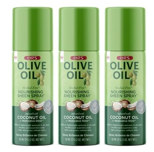 ORS Olive Oil Nourishing Sheen Spray Infused with Coconut for Restorative Shine Alcohol Free 2 Ounce (Pack of 3)