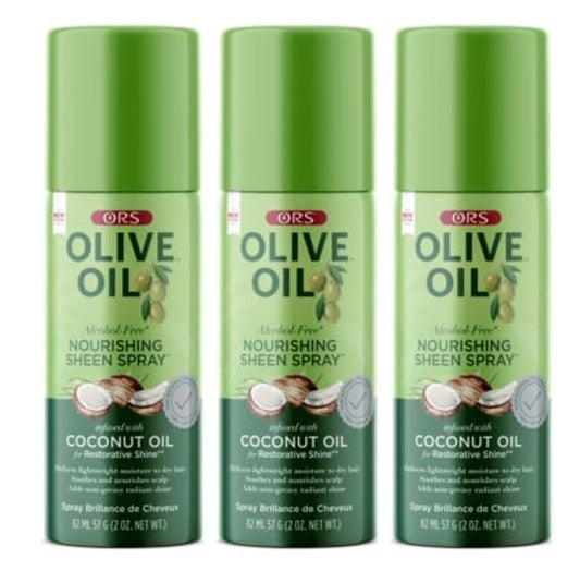 ORS Olive Oil Nourishing Sheen Spray Infused with Coconut for Restorative Shine Alcohol Free 2 Ounce (Pack of 3)