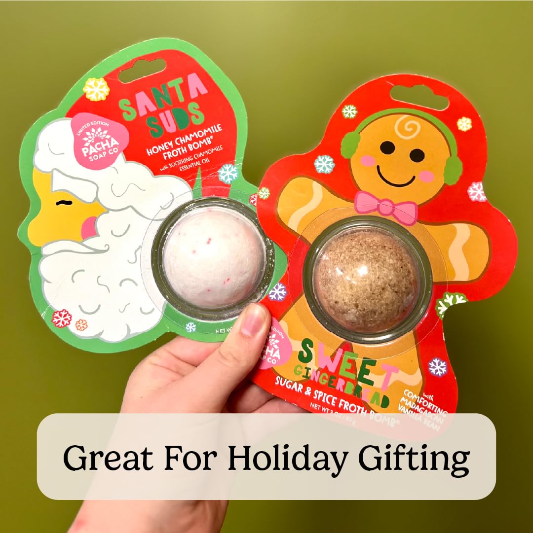 PACHA SOAP Co. Holiday Bath Bomb Card 3 Pack, Sweet Gingerbread - Scents of Sugar and Spice, Moisturizing, Naturally Derived & Handcrafted in The USA