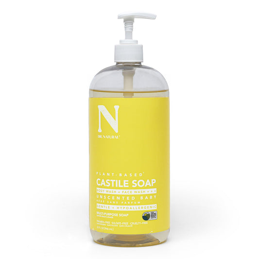 Dr. Natural Castile Liquid Soap - Multi-Use Body Wash, Shampoo and Face Wash - Body Soap for Skin, Hair, Pets and Home - Unscented Baby - 32 oz