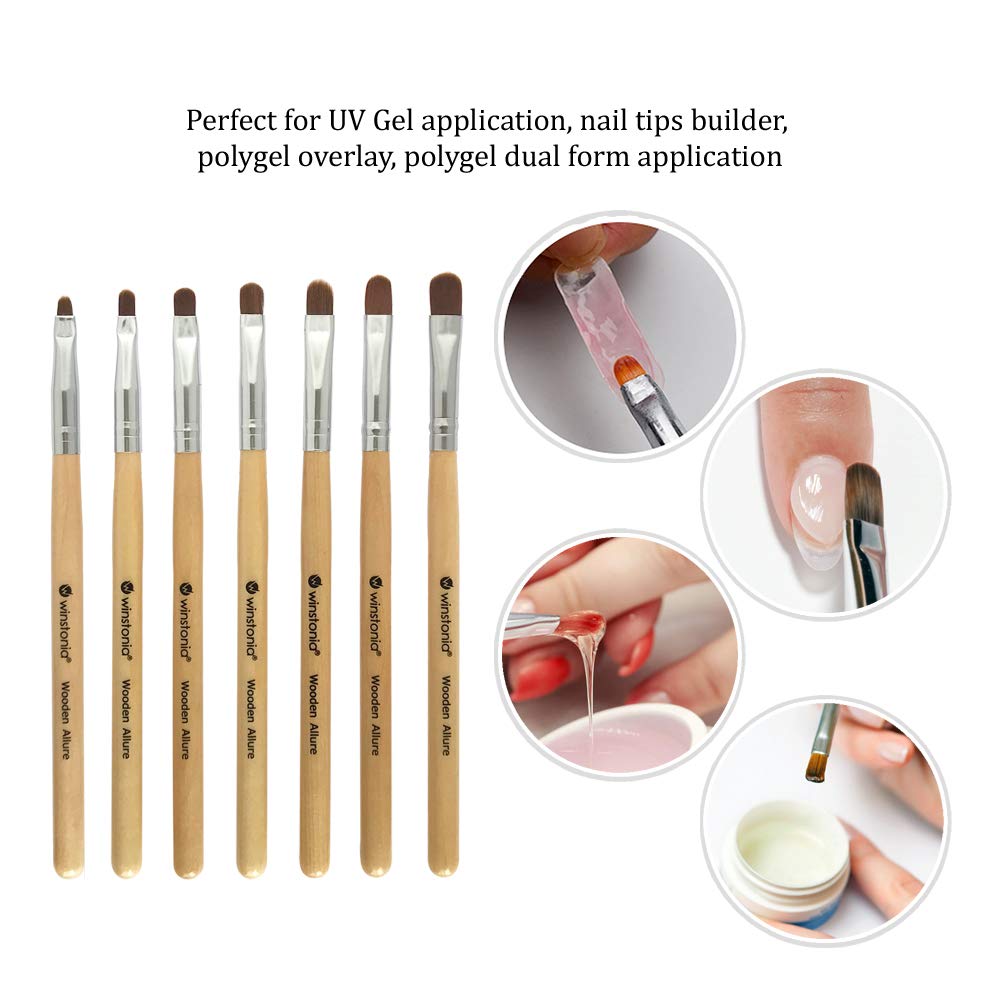 Winstonia 7pcs Gel Nail Brush Set for Nail Tips Builder & Overlay, Sculpting, Poly Gel, and Extensions. Oval Size Brushes Manicure Painting Pen