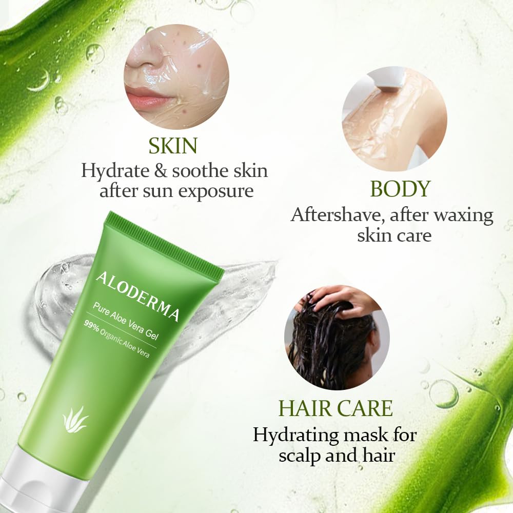 Aloderma 99% Organic Aloe Vera Gel for Face Made within 12 Hours of Harvest - Natural Hydrating Pure Aloe Vera for Soothing Skincare - Moisturizing