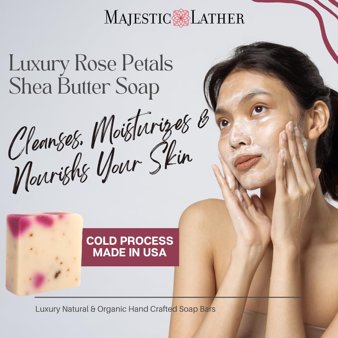 Majestic Lather Rose Petals Luxury Bar Soap for Face & Body. Moisturize, Nourish and Cleanse. For All Skin Types. Made in the USA. 5.0 Oz. Beauty & Personal Care Majestic Lather
