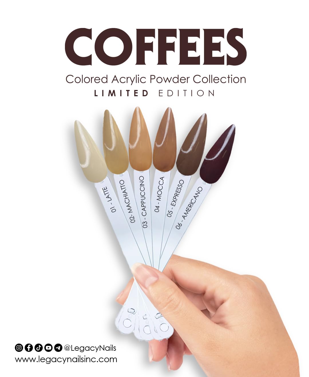 Legacy Nails Professional COLLECTION Acrylic Powder Kit 6 Colors Nail Art Set for Manicure DIY for Dip & Acrylic Nail Extensions (COFFEES COLLECTION) Beauty & Personal Care LEGACY NAILS