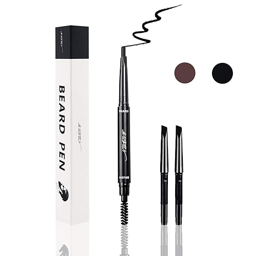 Beard Pencil Filler for Men - Water Resistant, Sweat Proof, Long Lasting & Natural Finish Barber Pencil, Mustache Repair Shape, Two Replacement Tips