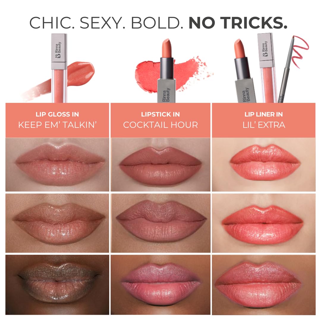 Rinna Beauty Lip Kit - Call Me Coral - All-in-One Lip Kit Includes Lipstick, Lip Gloss, and Lip Liner - Vegan, Long-Lasting, Anti-Aging &
