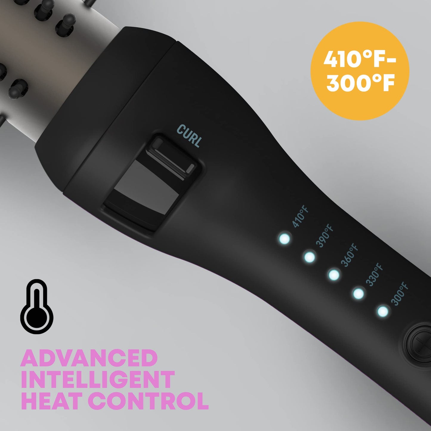 Revamp Progloss Volume & Wave Ceramic Heated Brush - Curling Iron Brush with Retractable 1.25” Bristles, Ceramic Barrel Infused with Progloss Oils