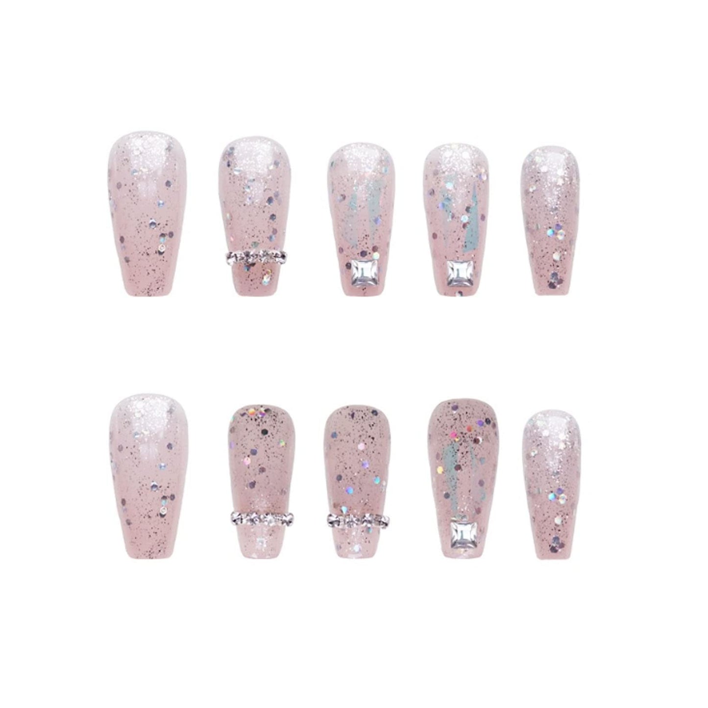 DANMANR Long Press on Nails Square French Fake Nails Full Cover Nude Acrylic False Nails for Women and Girls 24PCS (Multicolor Medium Coffin) Beauty and Personal Care DANMANR