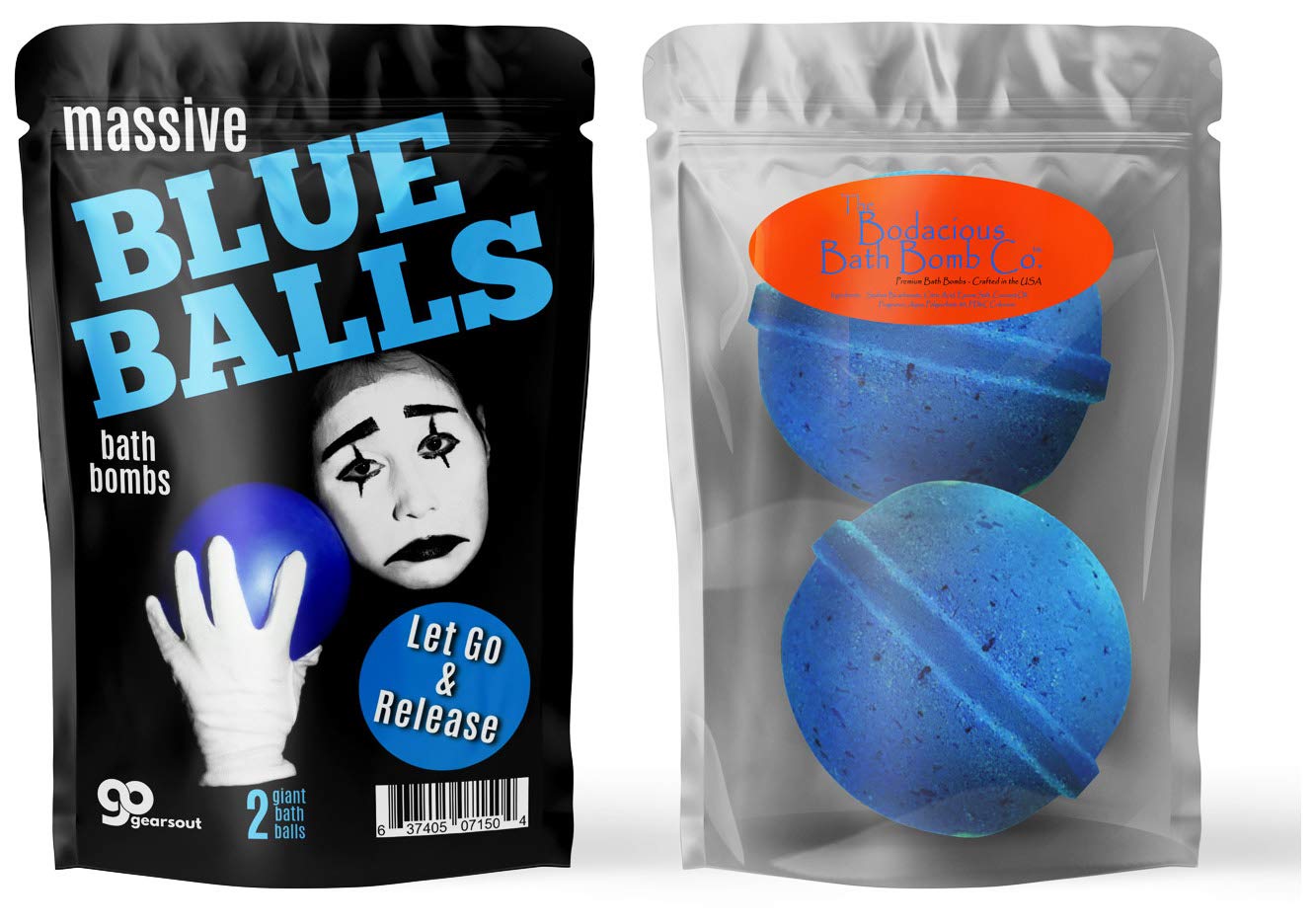 Massive Blue Balls Bath Bombs - Sad Mime Design - Funny Bath Bombs for Men - XL Bath Fizzers, Giant Blue Bath Bombs, Handcrafted in The USA, 2 Count