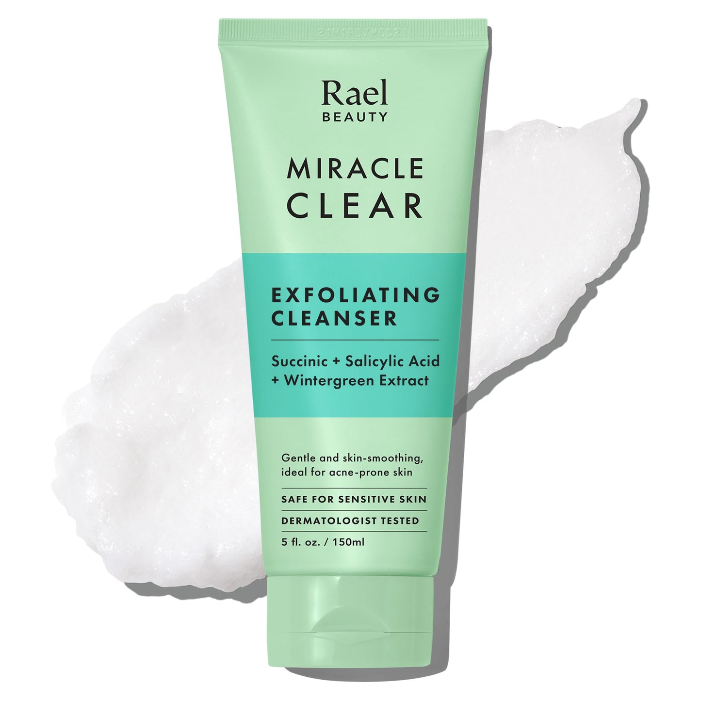 Rael Miracle Clear Face Wash 5 oz – Gentle Exfoliating Cleanser with Succinic Acid & Minerals, Hydrating Daily Formula for Acne-Prone & Sensitive Skin