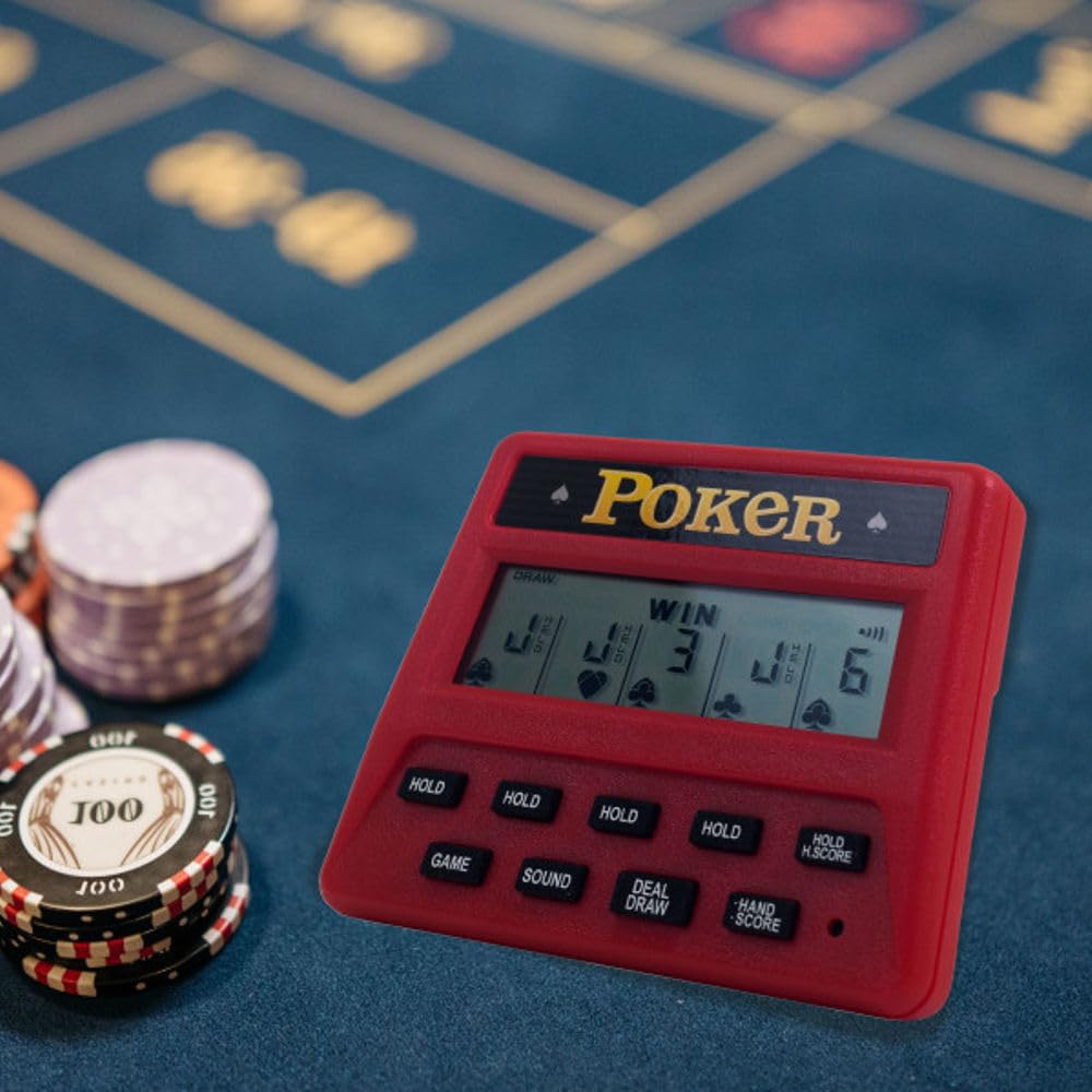 5-in-1 Hand Held Poker Game - Electronic Handheld Games for Adults Includes Draw, Deuces, Bonus, 2X and 2x2 Bonus - 3.9x3.4-Inch Pocket-Sized Travel…