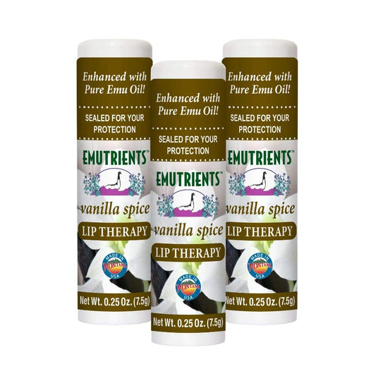 Montana Emu Ranch - Lip Therapy Lip Balm - 0.25 Ounce - Vanilla Spice Flavor - 3 Pack - Made with Pure Emu Oil Beauty and Personal Care Montana Emu Ranch