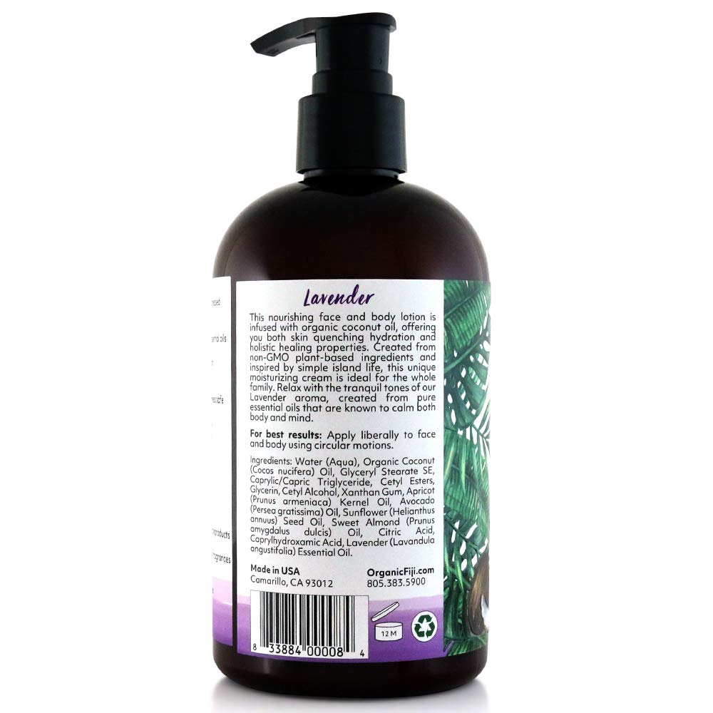 Coco Fiji Face & Body Lotion Infused With Coconut Oil | Lotion for Dry Skin | Moisturizer Face Cream & Massage Lotion for Women & Men | Lavender 12