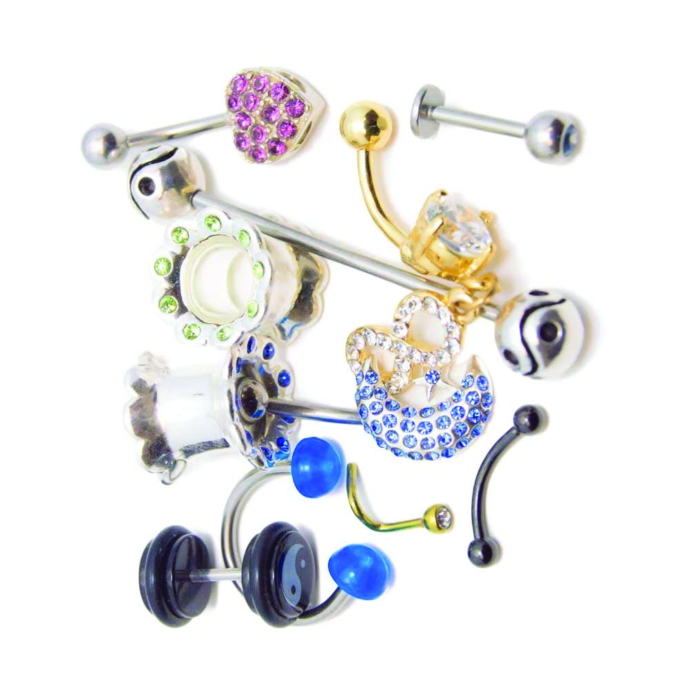 BodyJewelryOnline Randomly Picked Body Jewelry Pack [30 Pieces: Belly/Nose/Nipple/Tongue/Ear/Lip Rings], Mixed Styles/Designs