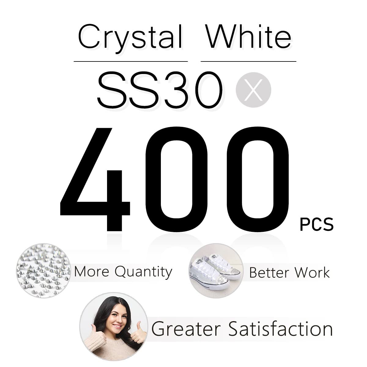 qiipii 400pcs SS30 Crystal White Nail Flatback Rhinestones Bulk Nail Art 6.1mm Round Glass Gems Beads Stones Diamonds for Eye Makeup Nail Decoration