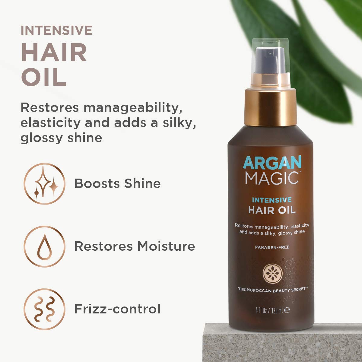 Argan Magic Intensive Hair Oil - Restores Manageability and Elasticity | Adds Shine and Gloss | Controls Frizz | Made in USA, Paraben Free, Cruelty