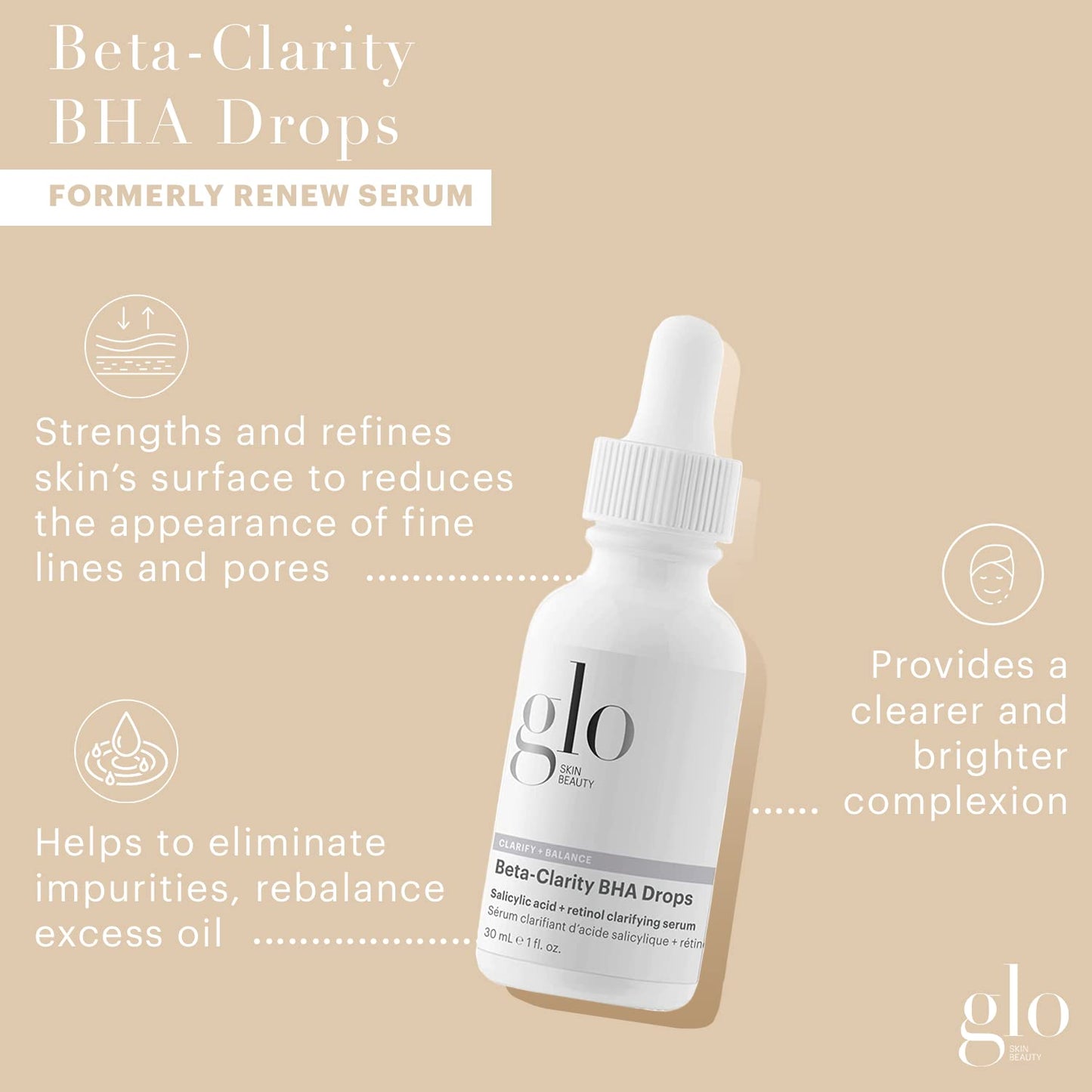 Glo Skin Beauty Beta-Clarity BHA Drops - Salicylic Acid + Retinol Clarifying Serum, Helps Refine & Rebalance for a Clearer, Brighter Complexion (1 Fl