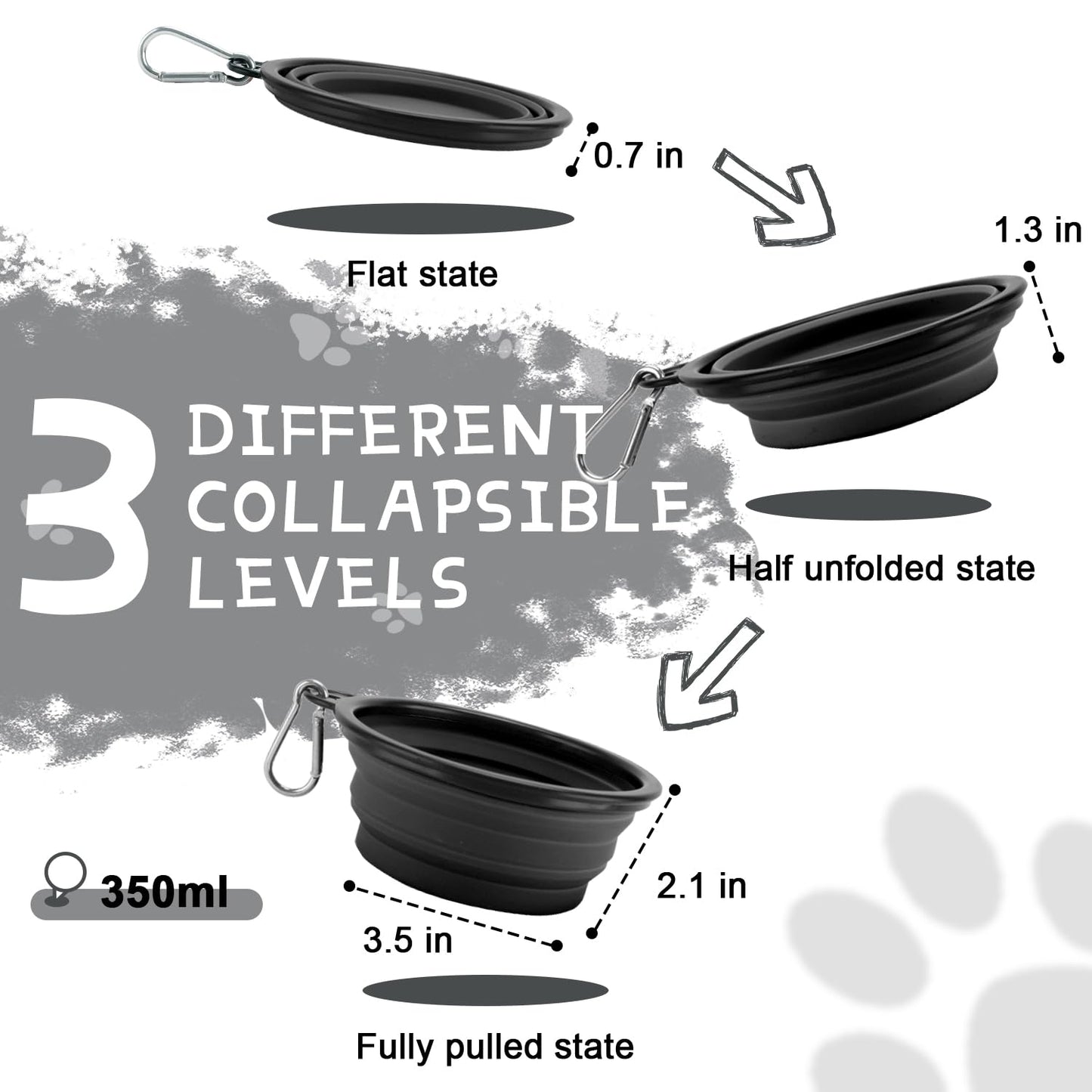 Collapsible Dog Bowls for Travel – 2-Pack Portable Water & Food Bowls for Dogs & Cats, Foldable Pet Dishes with Carabiners, BPA-Free