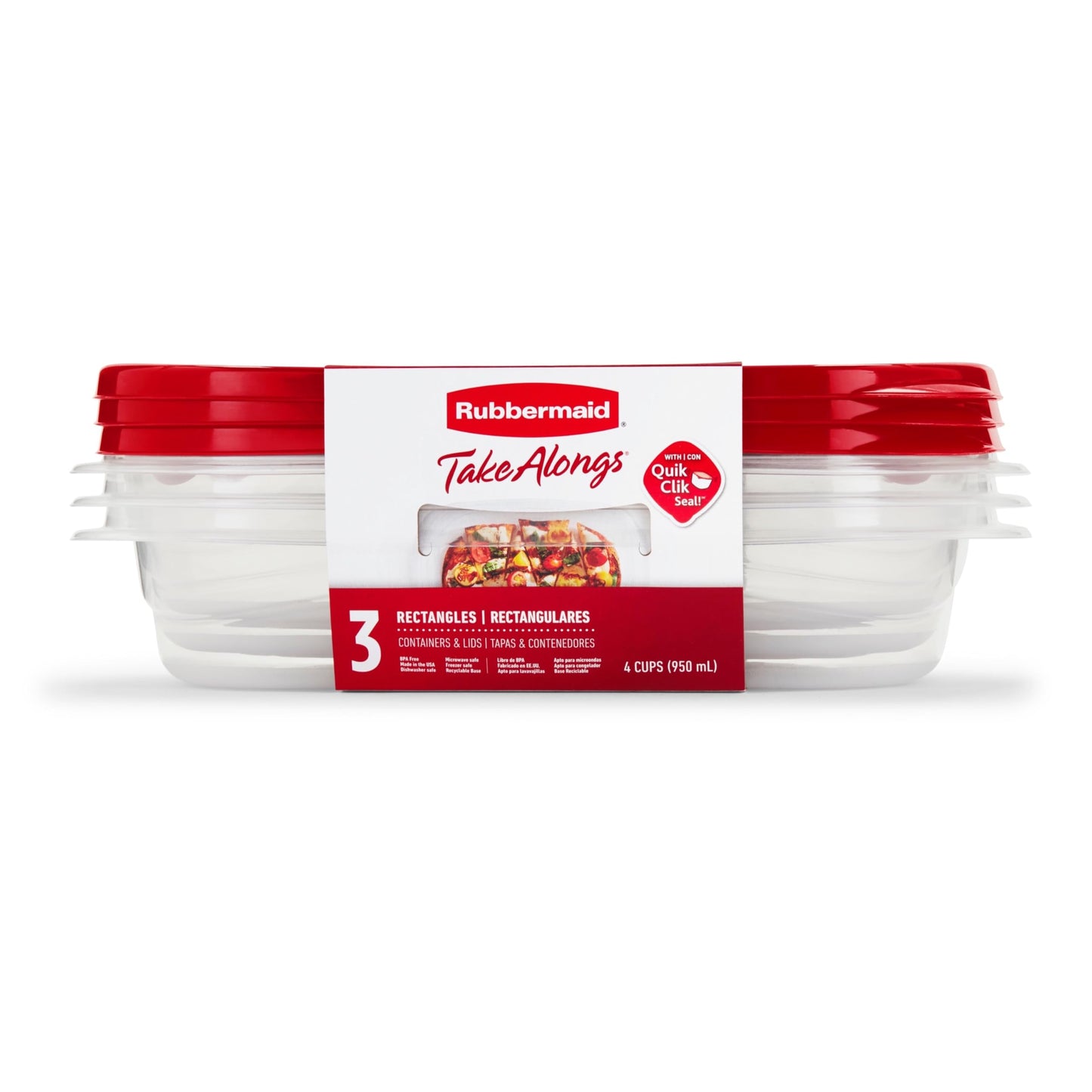 Rubbermaid 7f55retchil Takealongs Food Storage Rectangle Containers, 4 Cup Capacity