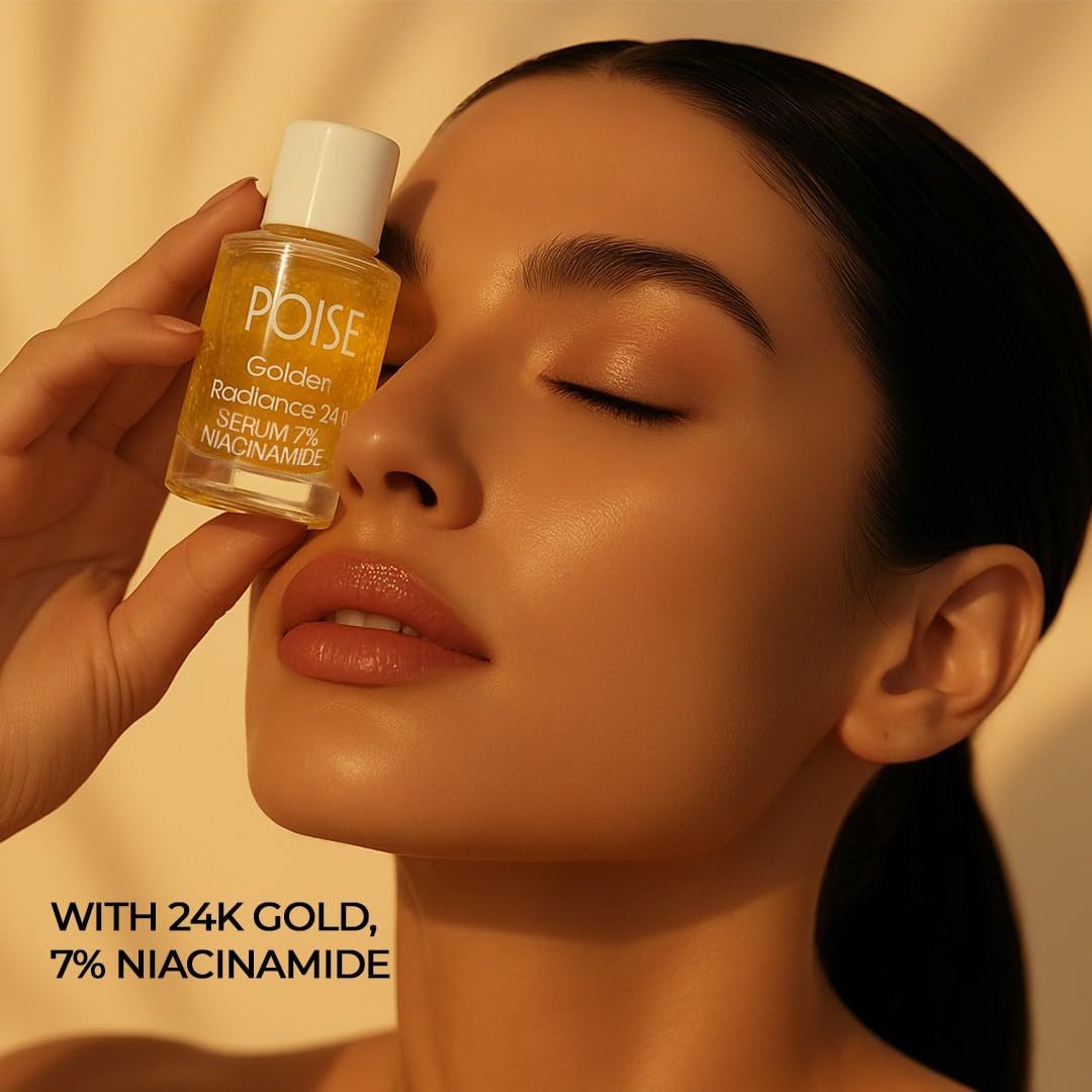POISE COSMETICS 24K Golden Radiance Serum, Niacinamide and Vitamin C Serum for Vibrancy and Hydration, Helps Even Skin Tone for a Youthful Glow (0.5
