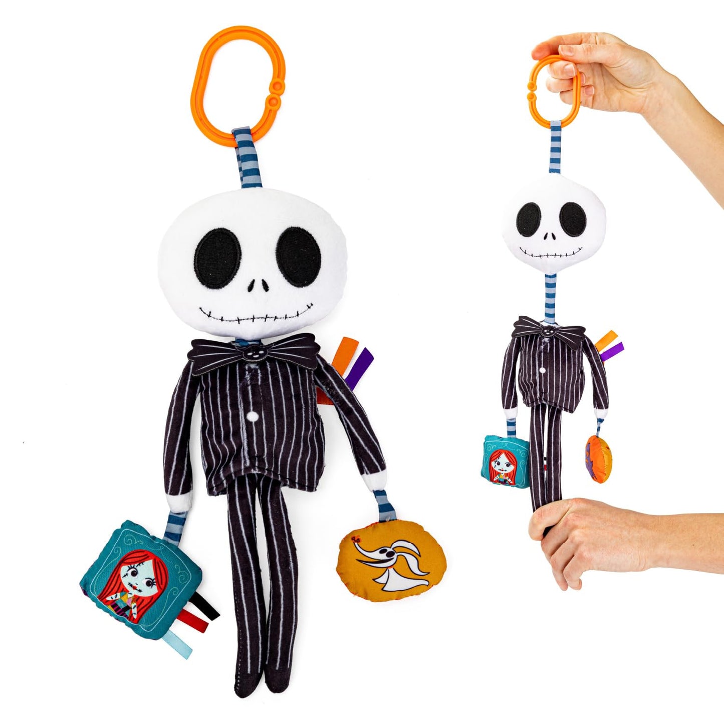 KIDS PREFERRED Disney Baby Nightmare Before Christmas Jack Skellington On The Go Activity Toy with Crinkle, On The Go Clip, Bell Chime and Ziggle
