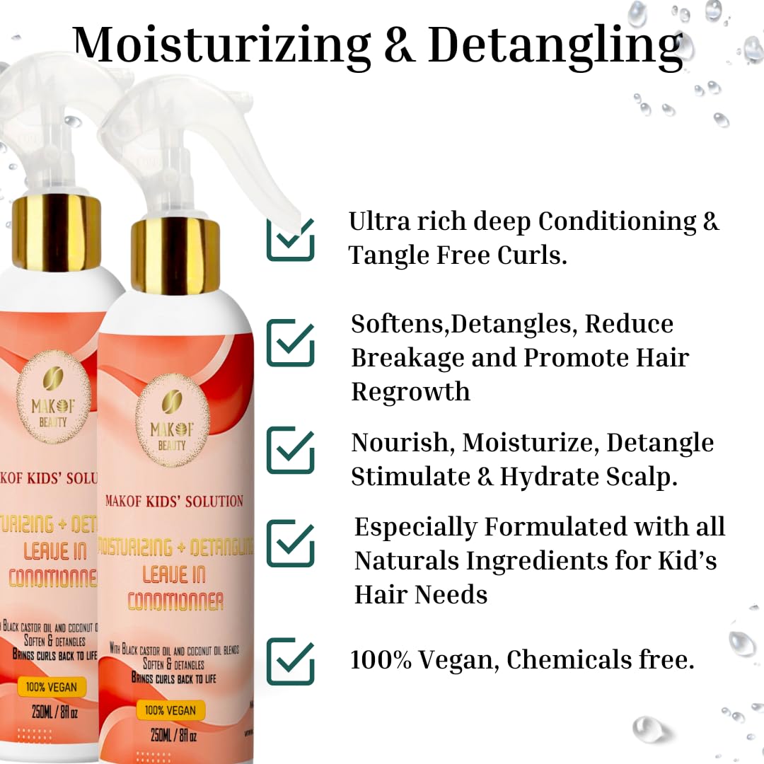 Kids Leave in Conditioner, Softens, Detangles Tough and Tangles Knots. Nourishing and Natural Formula with Mango butter, Keratin, Jojoba oil, Hemp