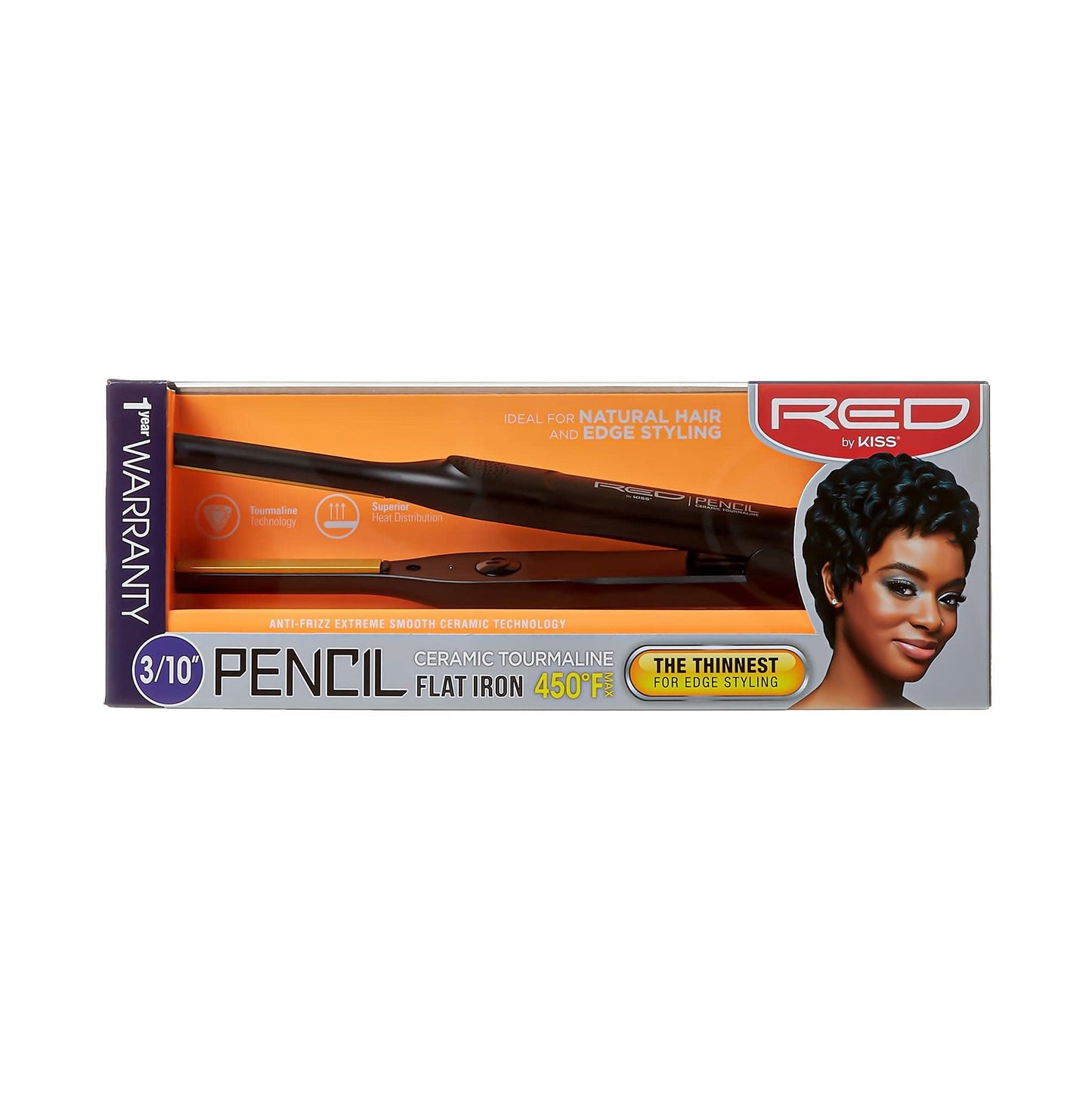 RED by KISS 2 Pcs Styling Set, 0.3” Ceramic Tourmaline Pencil Flat Iron & 6 Fl Oz Heat Protectant Hair Serum with Castor & Coconut Oil, for Edges