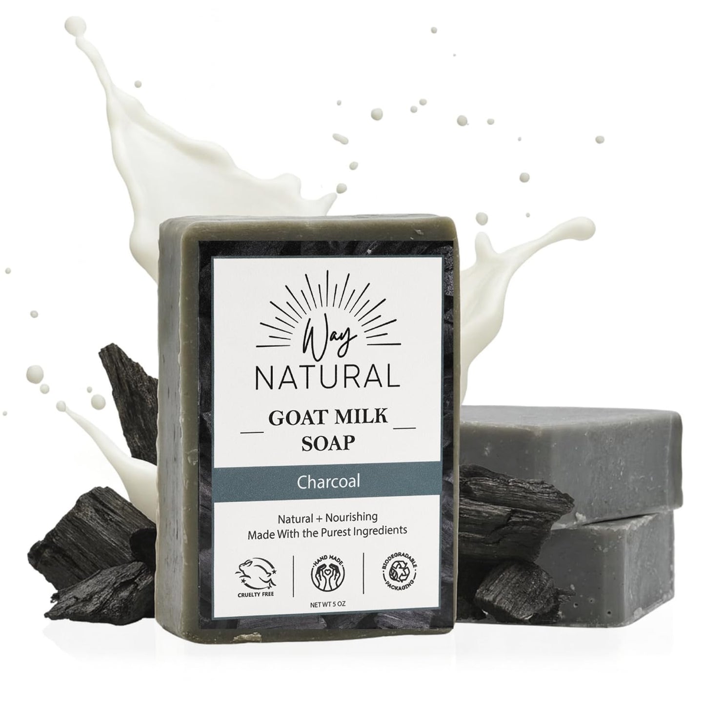 Activated Charcoal Soap Bar 3 Pack (5oz Bars) - Goat Milk Soap for Women & Men - Natural, Handmade Exfoliating Body Wash Bar - Moisturizing for Dry