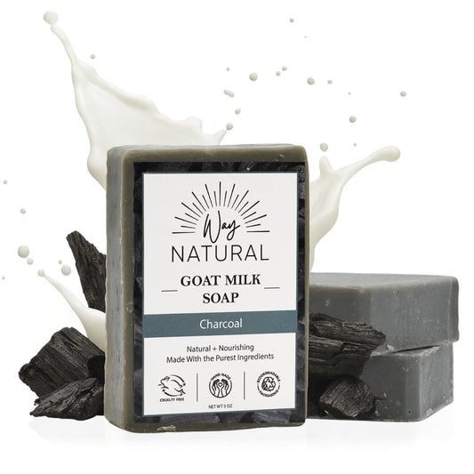 Activated Charcoal Soap Bar 3 Pack (5oz Bars) - Goat Milk Soap for Women & Men - Natural, Handmade Exfoliating Body Wash Bar - Moisturizing for Dry