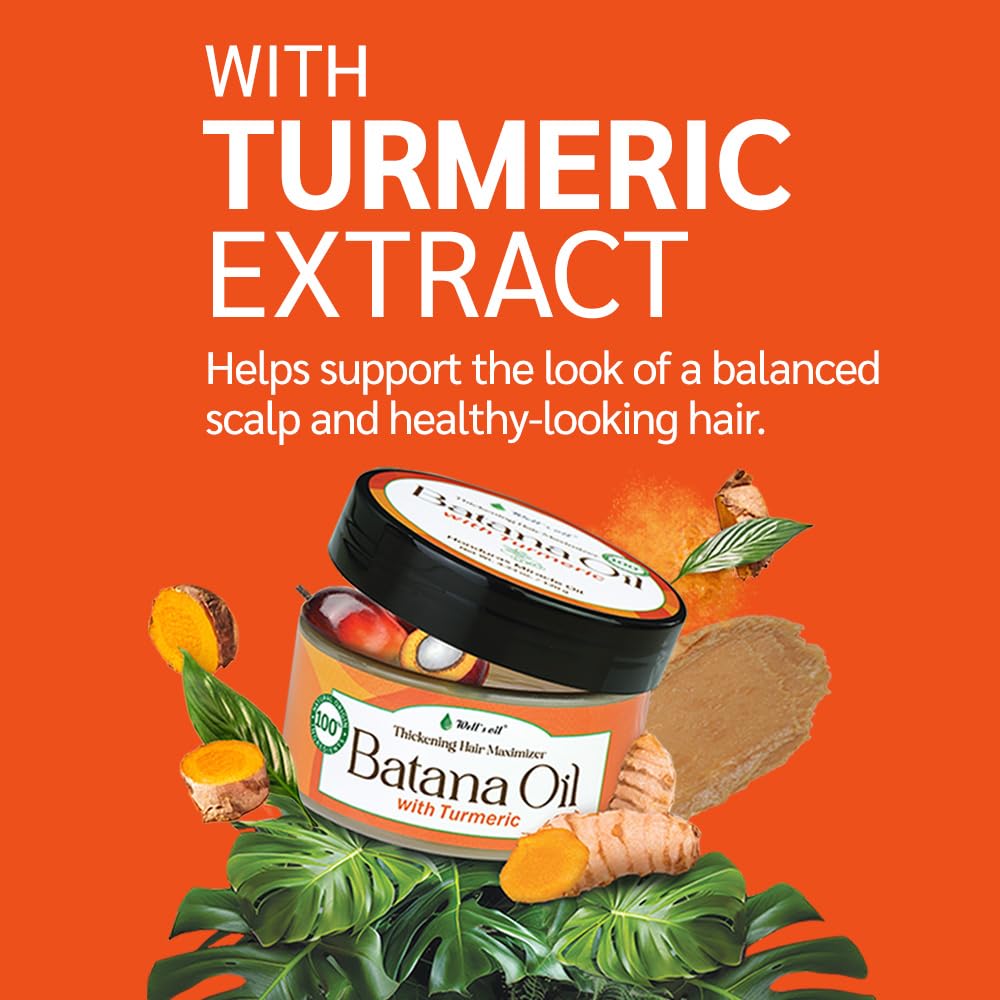 Well's Oil Batana Oil with Turmeric Extract | Made with Batana Oil | Plant-Derived Ingredients | Nourishes & Conditions Hair (4.23 oz / 119 g)