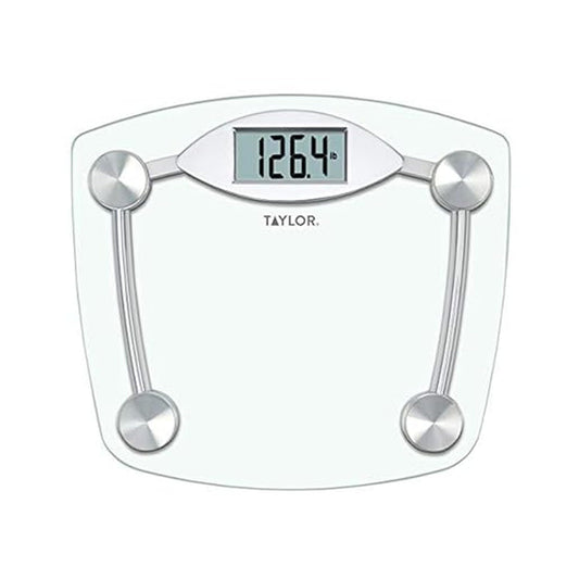 Taylor Digital Bathroom Scale, Body Weight Scale, Instant On and Off, 400 lb Capacity, Sturdy Clear Glass with Chrome-Finish Base