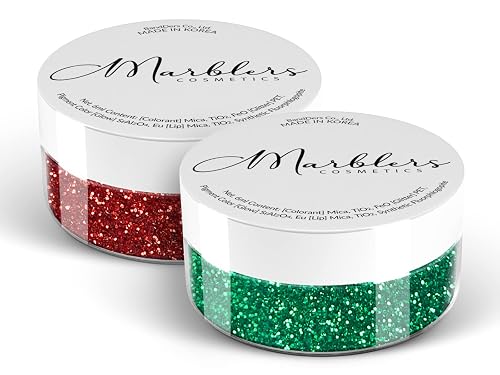 MARBLERS Twinkle Face & Body Glitter Duo [Santa Red & Christmas Green] 0.36oz (10g) | Non-Toxic | Cruelty-Free | Eyeshadow, Nail Polish, Nail Art |
