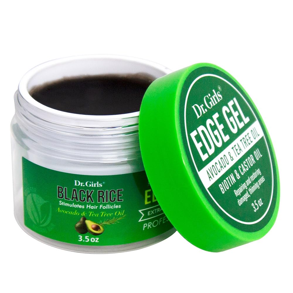Dr. Girls Rice Water Edge Gel - Extra Mega Hold for Cornrows, Locs & Twists with Biotin, Castor Oil 3.5oz (Avocado & Tea Tree Oil)