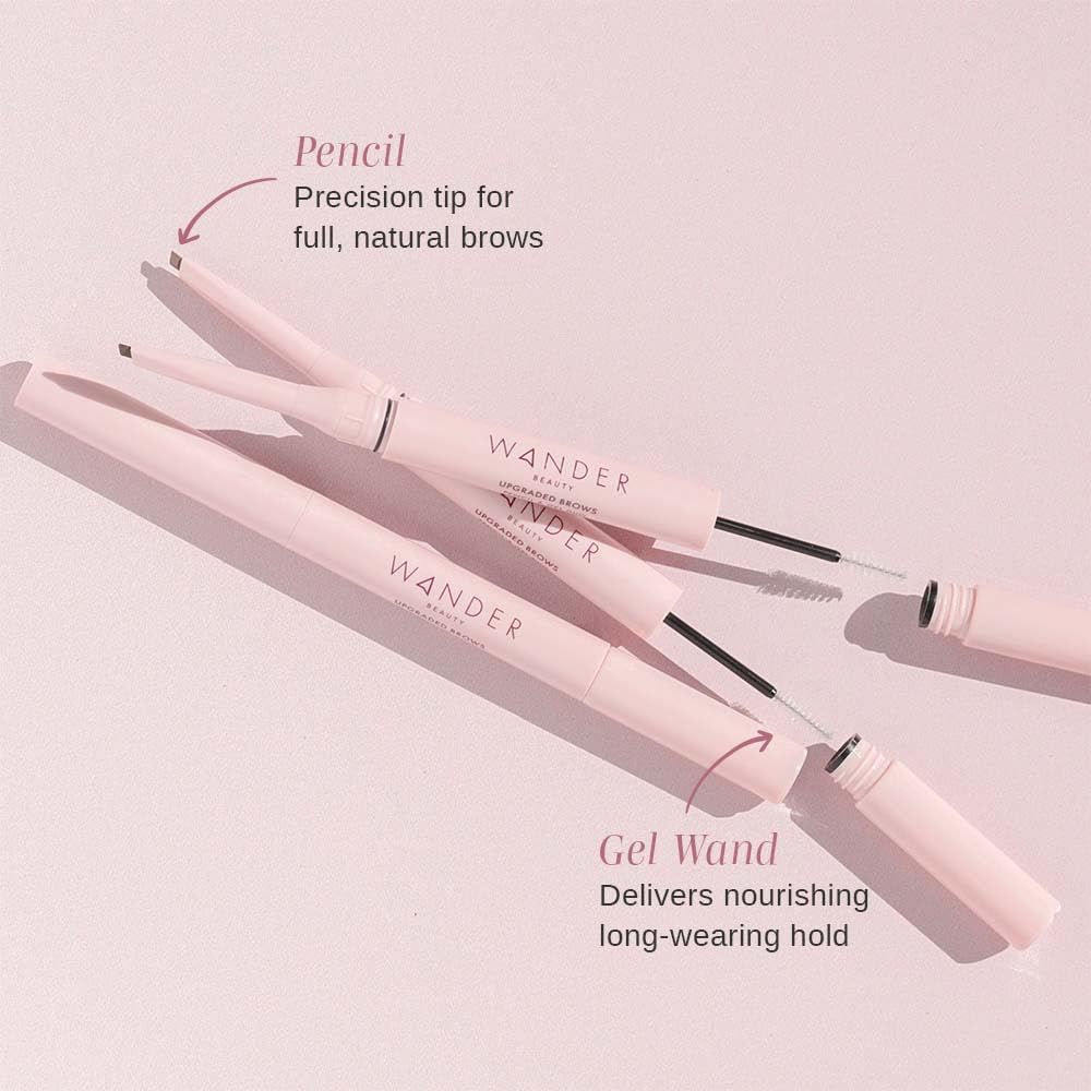 Wander Beauty Upgraded Brow Pencil & Gel Duo - Taupe - 2-in-1 Brow Makeup with Castor Oil, Peptides, Panthenol - Dual-Sided Filler, Definer & Lifter