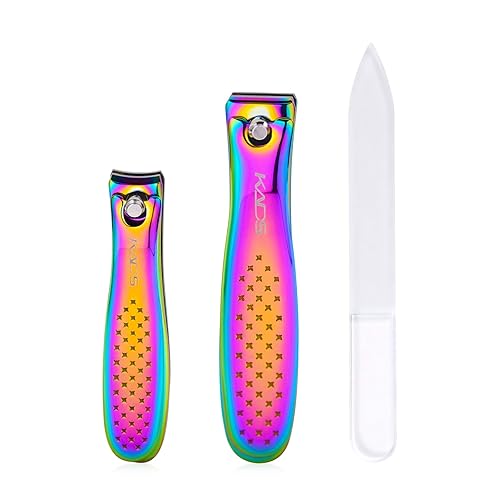 Rolabling Colorful Rainbow Nail Clippers Kit Fingernail Cutter and Toenail Cutter Glass Nail File Stainless Steel Clipper Pedicure and Manicure Nail
