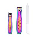 Rolabling Colorful Rainbow Nail Clippers Kit Fingernail Cutter and Toenail Cutter Glass Nail File Stainless Steel Clipper Pedicure and Manicure Nail