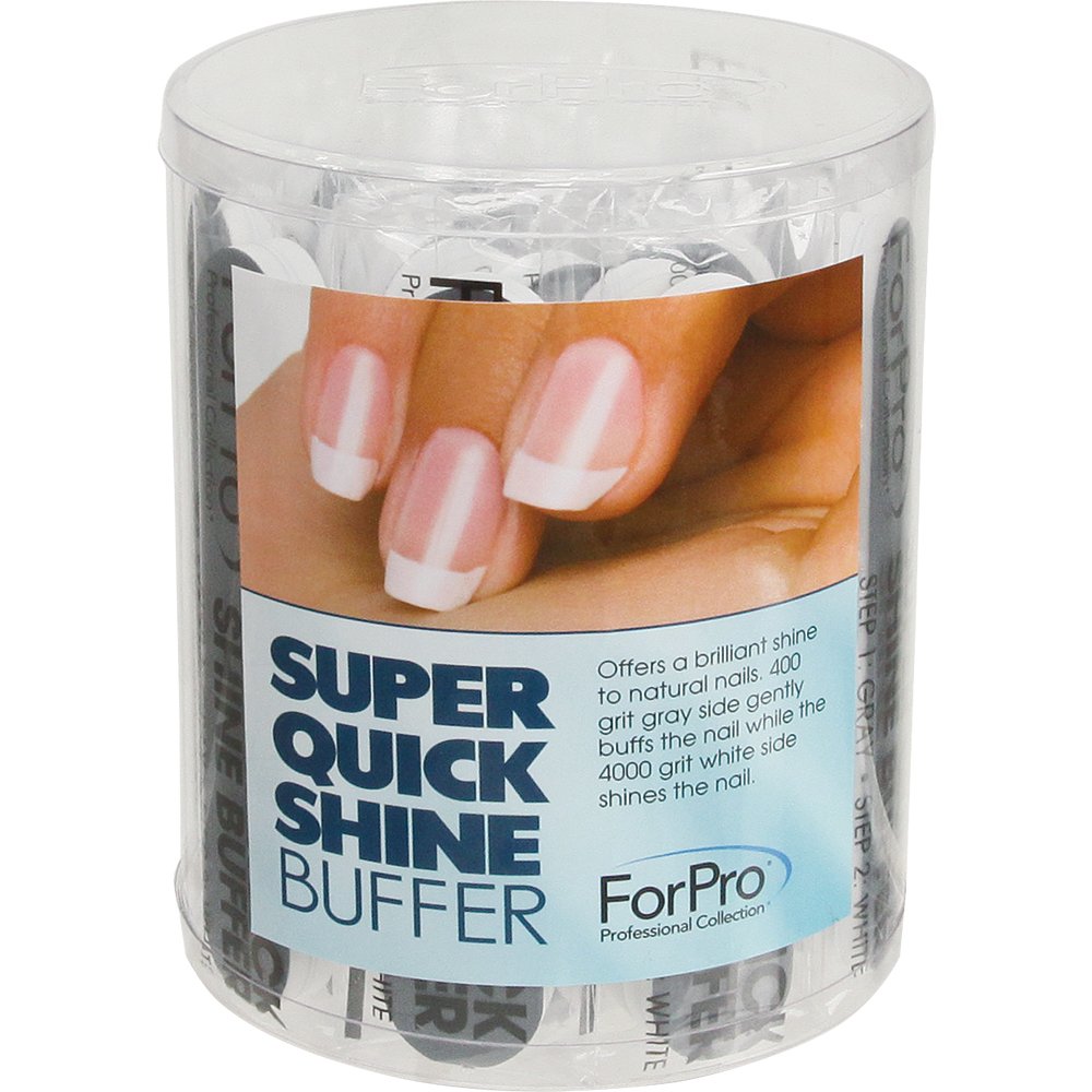 ForPro Professional Collection Super Quick Shine 2-Way Buffer, Green 400/White 4000 Grit, Double-Sided Manicure & Pedicure Nail Buffers, 3.5” L x .75”