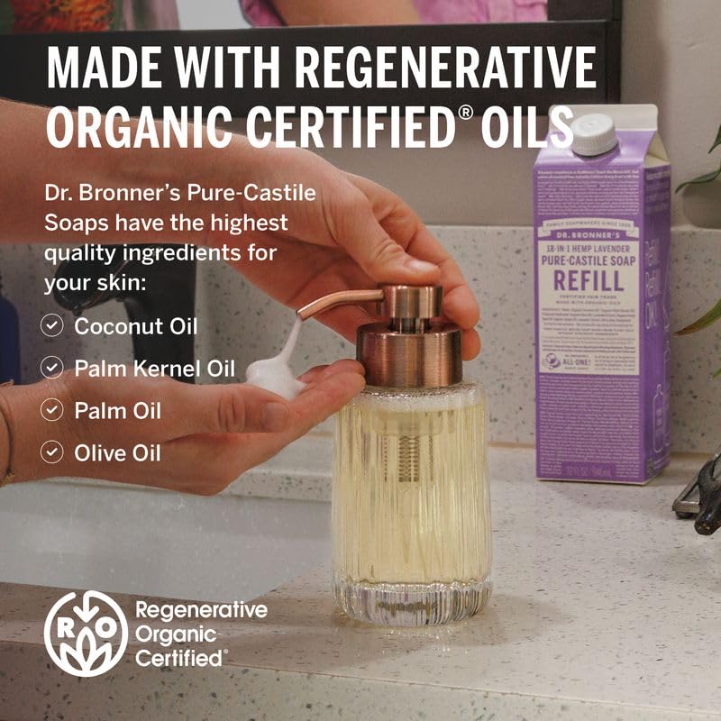 Dr. Bronner's Pure-Castile Liquid Magic Soap Refill - Made with Regenerative Organic Certified Oils, 86% Less Plastic per Quart - 18-in-1 Uses