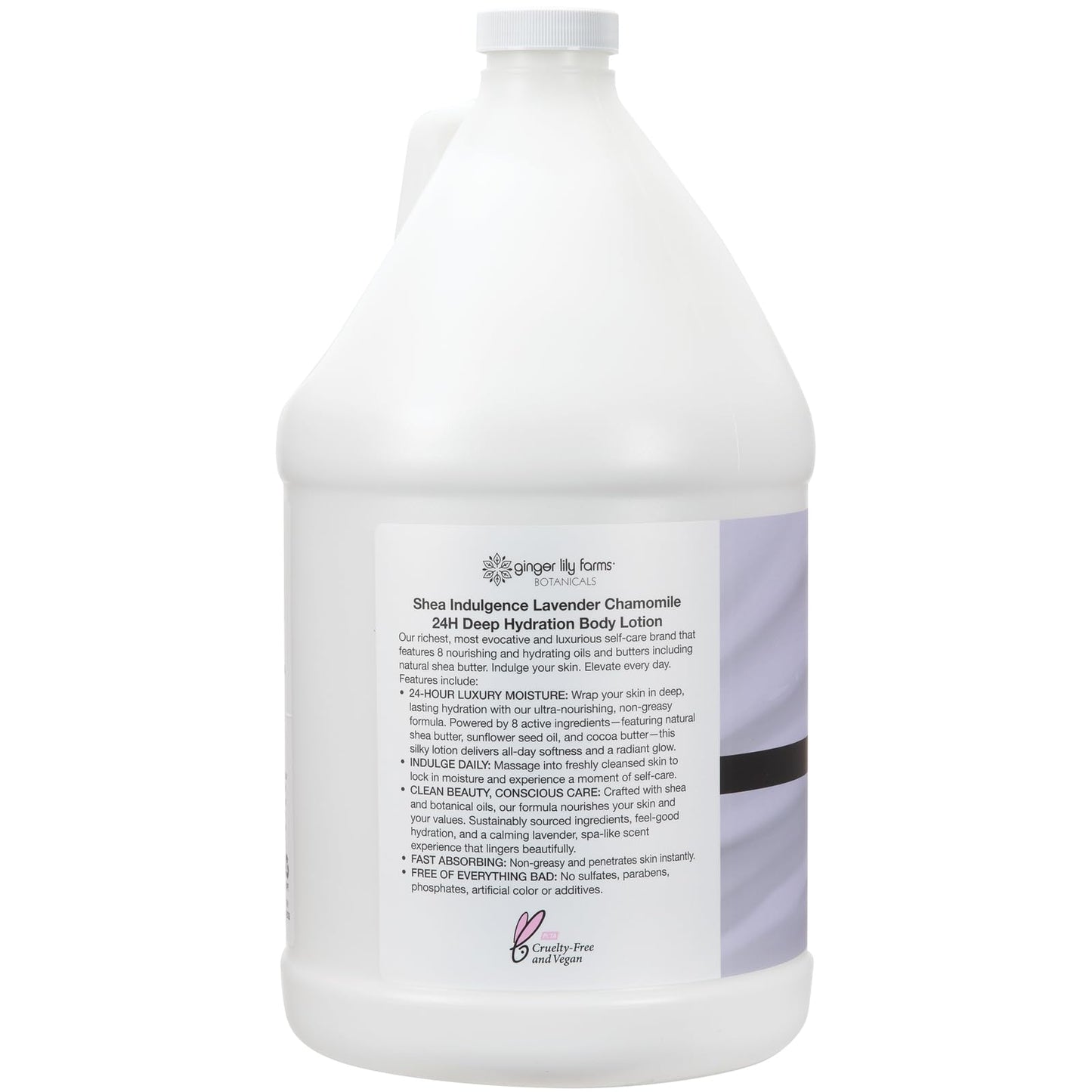 Ginger Lily Farms Botanicals Shea Indulgence 24H Deep Hydration Body Lotion, 100% Vegan & Cruelty-Free, Lavender Chamomile Scent, 1 Gallon (128 fl oz)