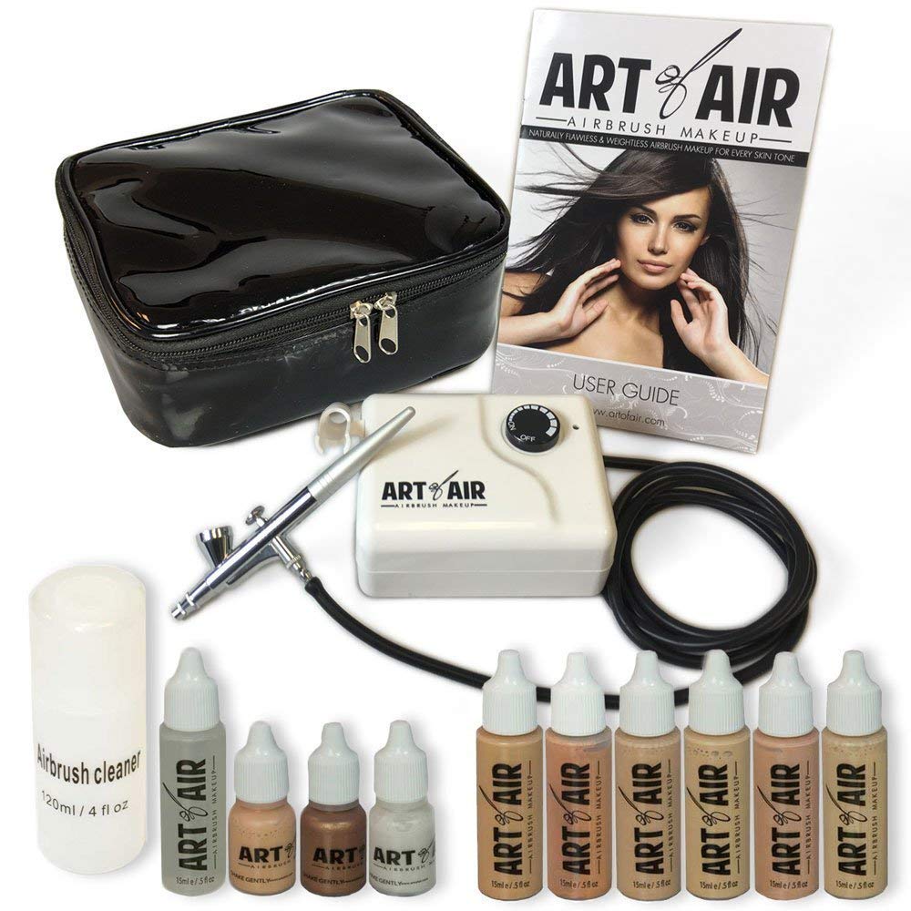 Art of Air Professional Airbrush Cosmetic Makeup System/Fair to Medium Shades 6pc Foundation Set with Blush, Bronzer, Shimmer and Primer Makeup