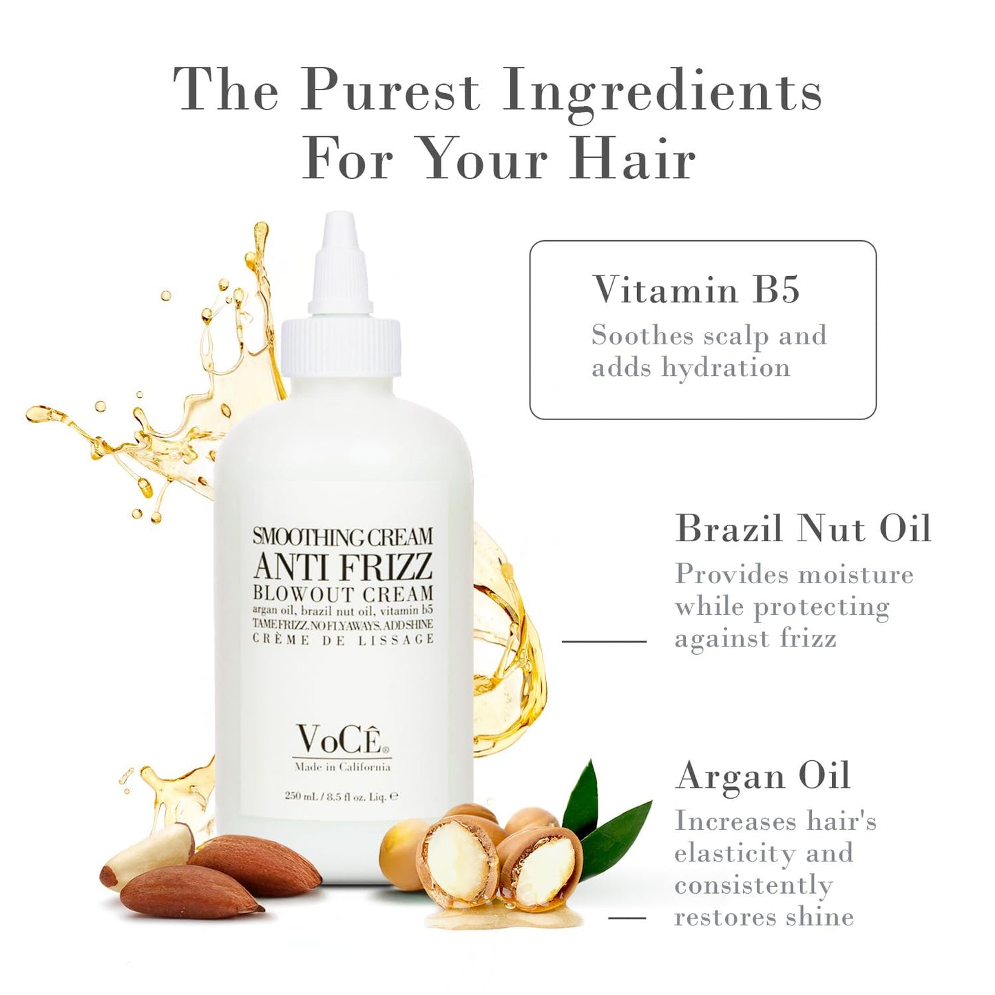VoCÊ Haircare Natural Smoothing Blowout Cream | Anti-Frizz Blowout Cream with Frizz Control and Heat Protection | Vegan, Non-Toxic, Cruelty-Free