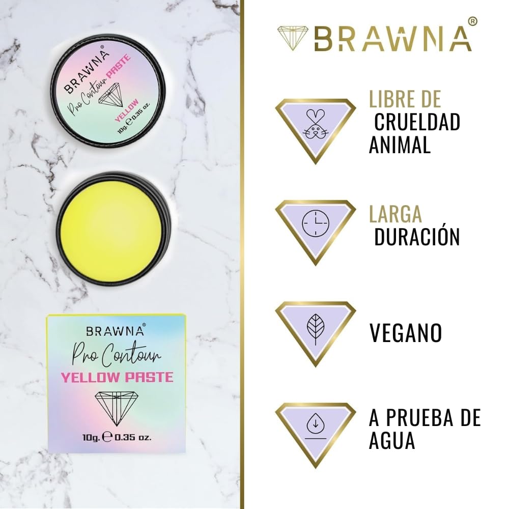 Brawna Pro Contour Yellow Mapping Paste for Brow and Lip Measuring - Yellow Concealer for PMU, Eyebrow Henna, Lamination, Tint