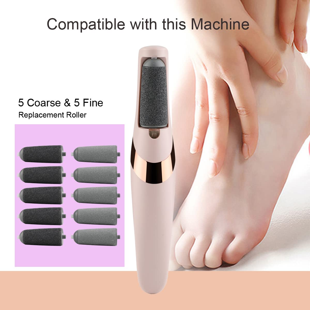 10 Pack Replacement Rollers Compatible with Finishing Touch Flawless Pedi Electric Tool File Include 2 Cleaning Brush (5 Black Coarse&5 Gray Fine)