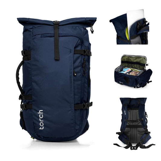 Mens Travel Backpack 45l - Carry On Bags for Airplanes Fits 17 Inch Laptop Expandable Backpack Suitcase with Rain Cover - Fujisawa (Navy)