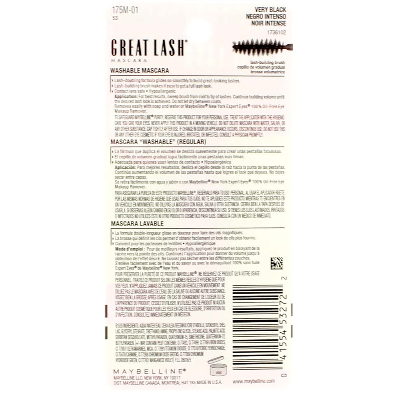 Maybelline New York Great Lash Mascara, Very Black 101, 0.43 Fluid Ounce (Pack f 3)