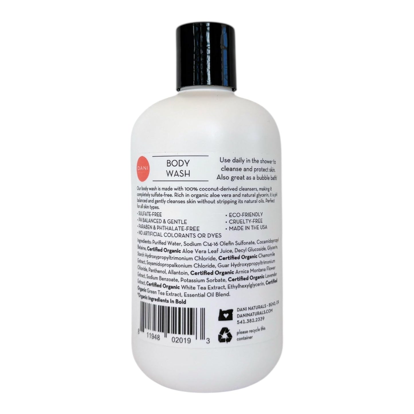 DANI Naturals Coconut Hibiscus Body Wash, Vegan Sulfate-Free, Made with Organic Ingredients,12 fl oz