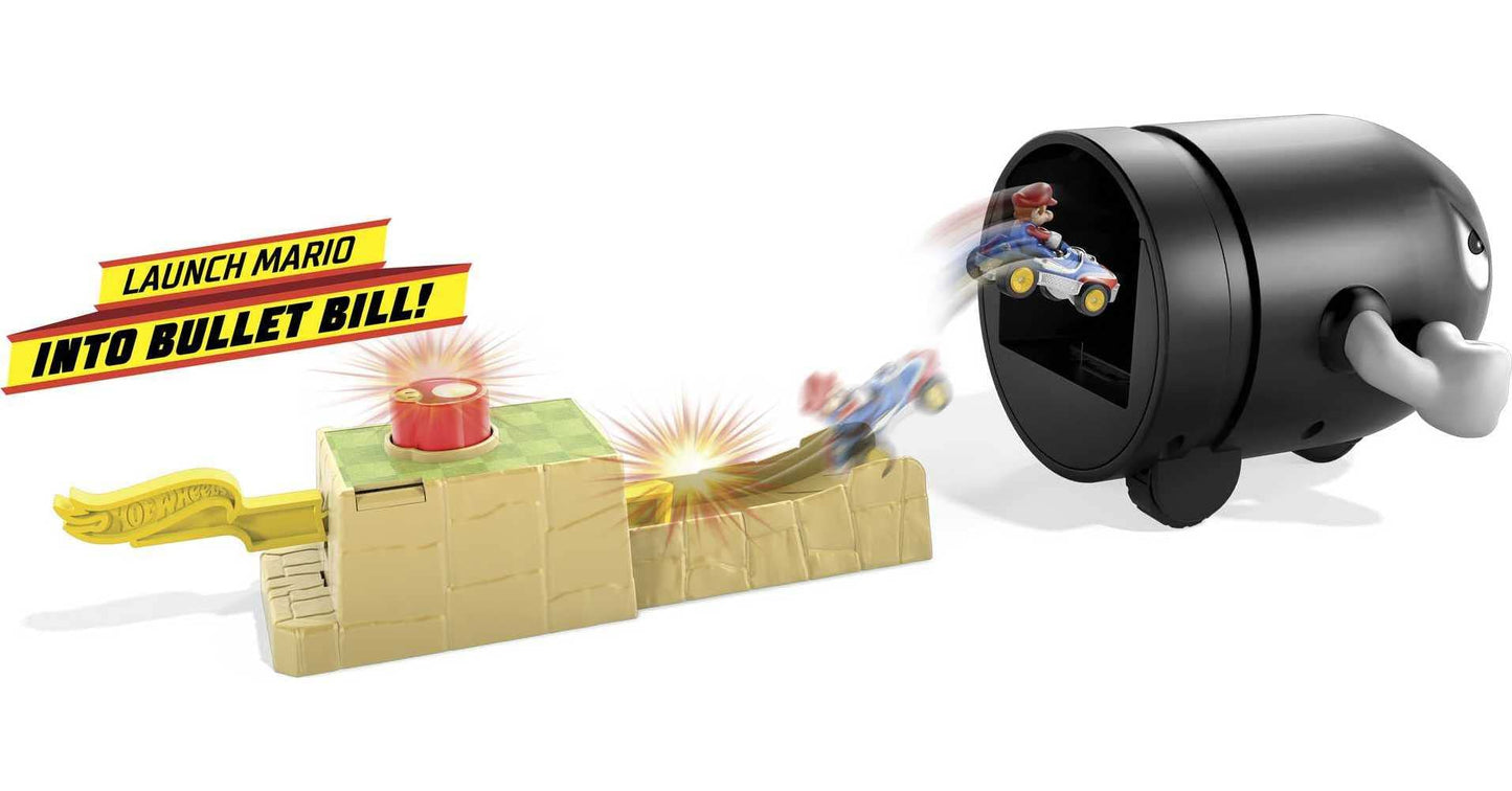 Hot Wheels Mario Kart Bullet Bill Launcher and Mario Kart vehicle by Hot Wheels for kids ages 4, 5, 6, 7, 8