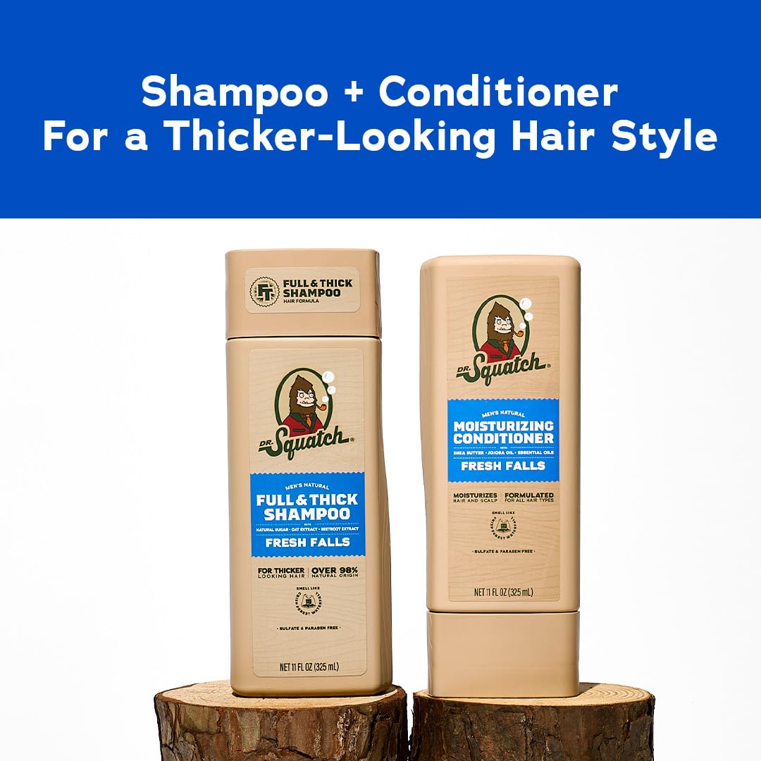 Dr. Squatch Full + Thick Men's Shampoo and Conditioner Set - For Fuller, Thicker-Looking Hair - Natural Shampoo and Conditioner for Men - Fresh Falls