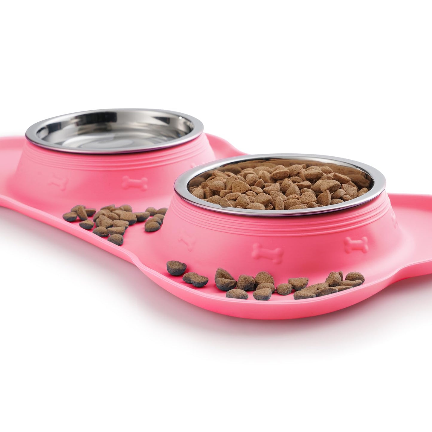 Hubulk Pet Dog Bowls Set – 2 Stainless Steel Bowls with No Spill Non-Skid Silicone Mat & Pet Food Scoop – For Small, Medium, Large Dogs & Cats (Pink)