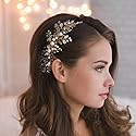 Kercisbeauty Wedding Bridal Bridesmaids Flower Girl Crystal and Pearl Side Hair Comb Slide Headpiece Long Curly Bun Hair Accessories for Prom (Gold)
